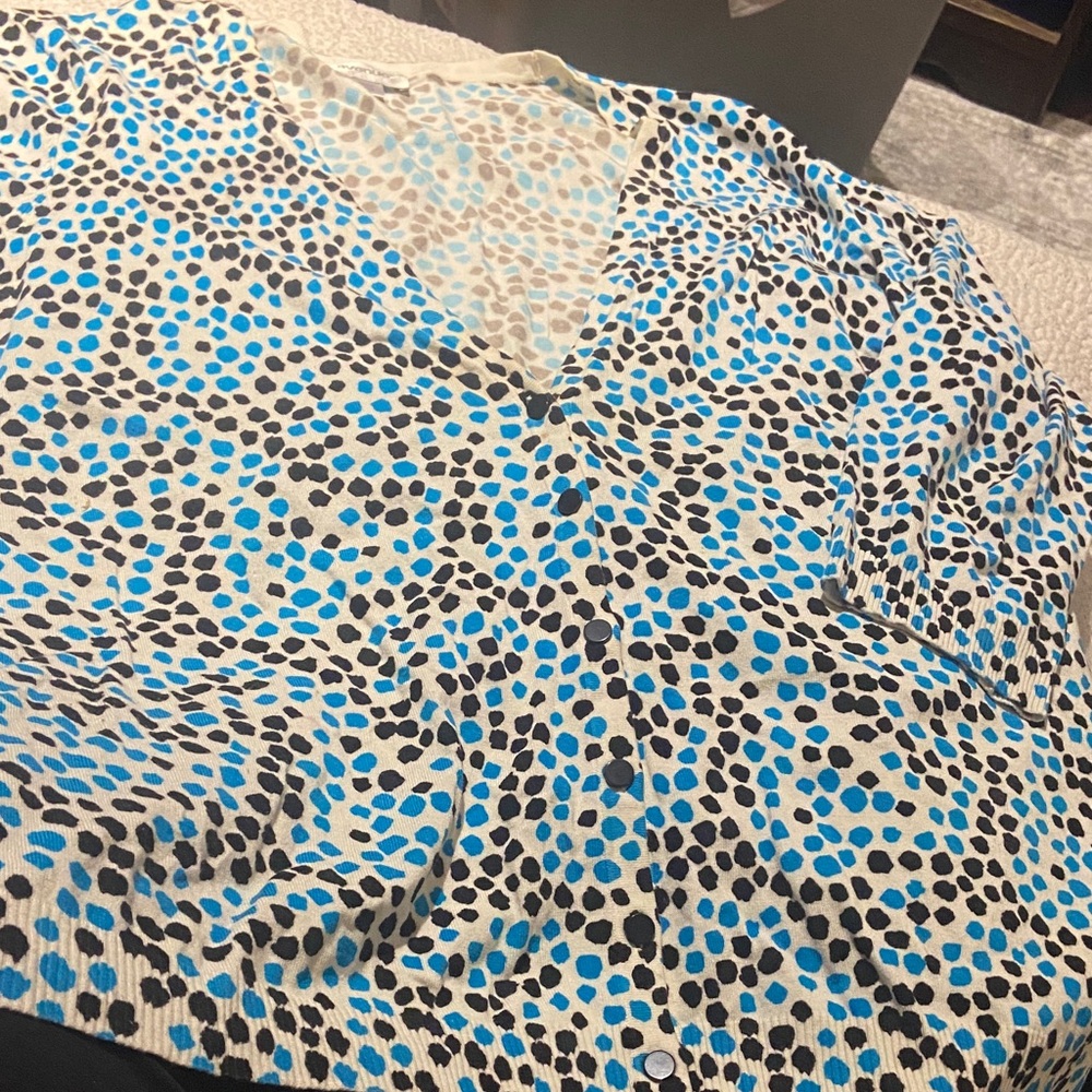 Avenue Blue and Black Polka Dot Cardigan